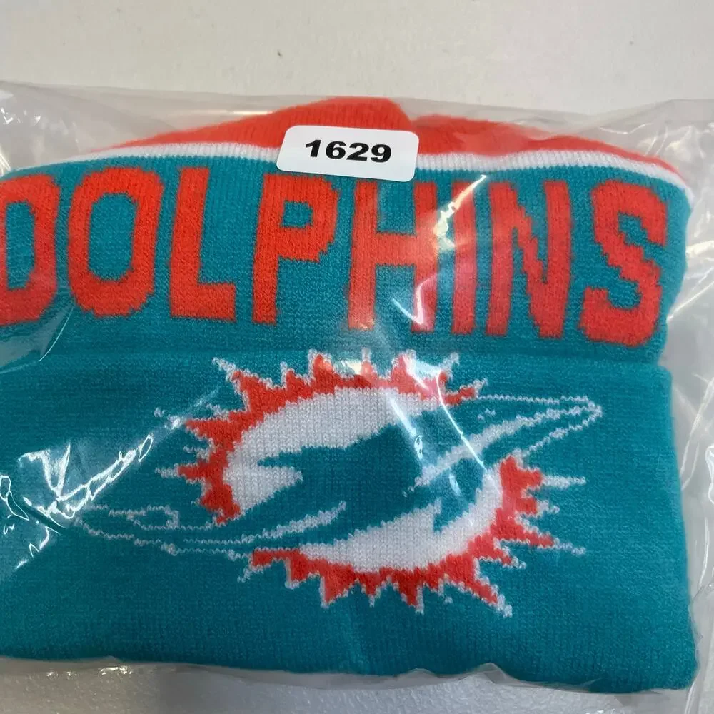 Miami Dolphins Pom Pom Beanie Sherpa Lined  Kids Size